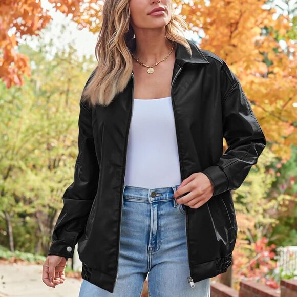 Women Oversized Faux Leather Motorcycle Coat for Fall/Winter - Picture 2 of 5